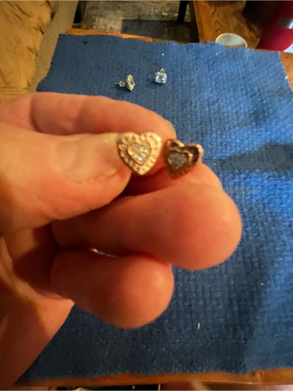 Rose Gold Heart Stud Earrings with Crystal Accents